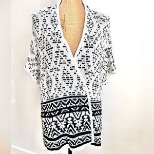 Extra Soft Longline Open Front Cardigan Duster, Striking Black & White Pattern